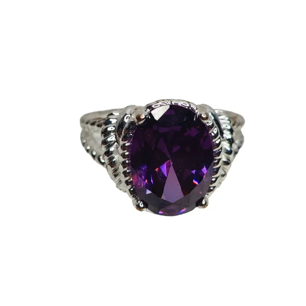NVC Silver Tone Women's‎ Cocktail Ring with Round Cut Purple Stone Faux Amethyst